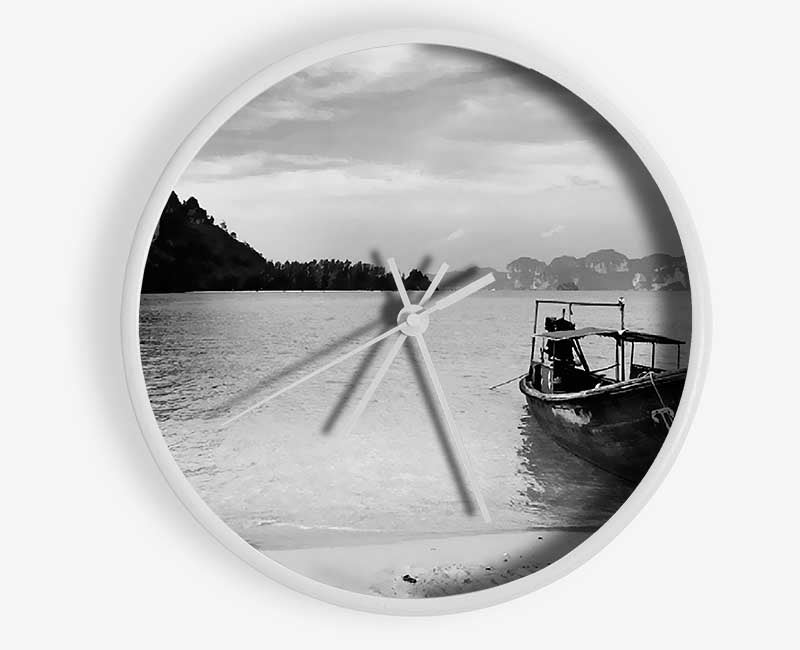 Desert Island Sailboat B n W Clock - Wallart-Direct UK