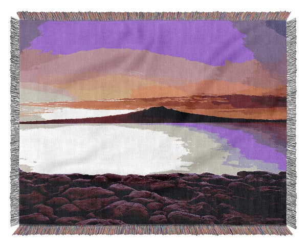 First Light Over The Ocean Rocks Woven Blanket