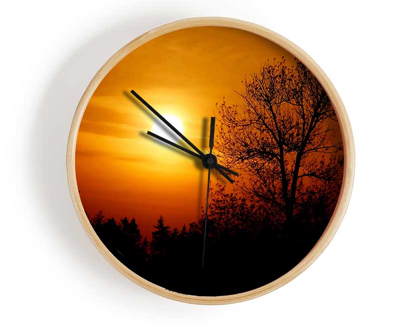 Orange Sunset Over Trees Clock - Wallart-Direct UK