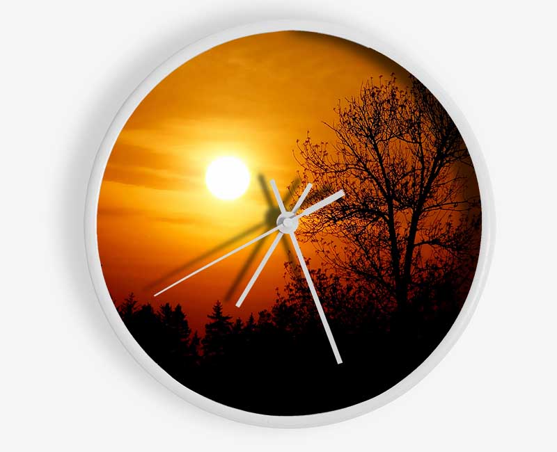 Orange Sunset Over Trees Clock - Wallart-Direct UK