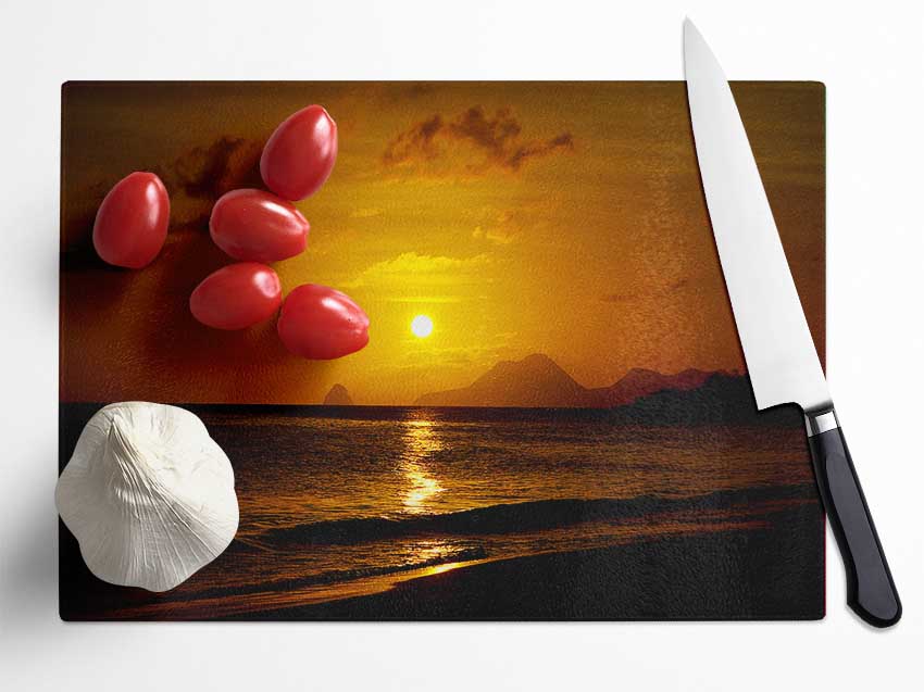 Caramel Ocean Sunset Glass Chopping Board