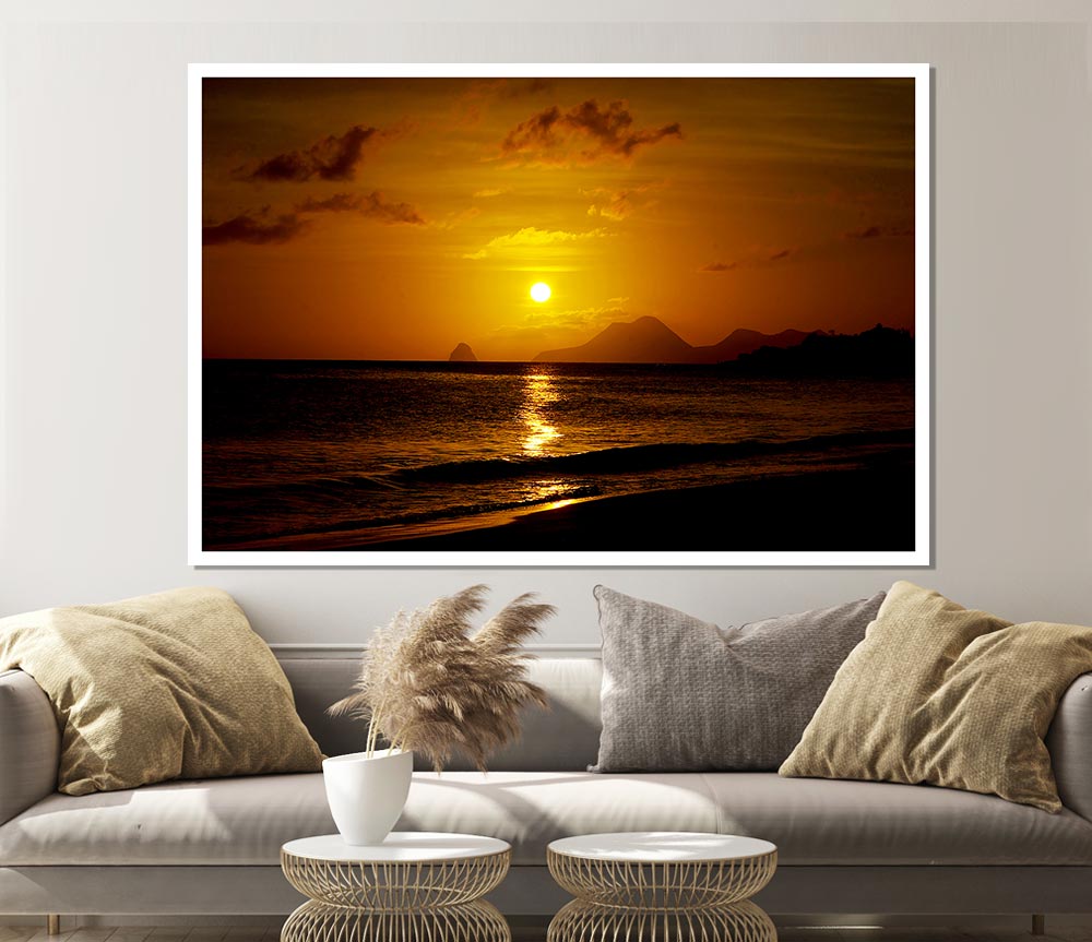 Caramel Ocean Sunset Print Poster Wall Art