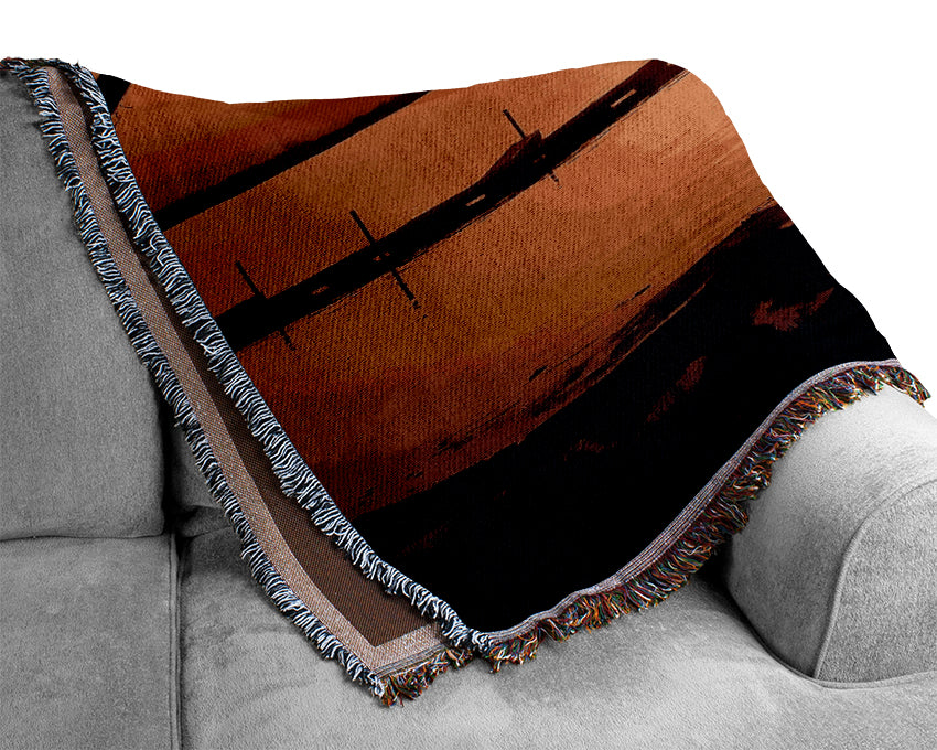 Tranquil Lake Sunrise Woven Blanket