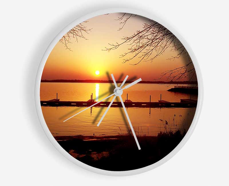 Tranquil Lake Sunrise Clock - Wallart-Direct UK