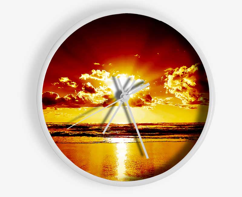 Orange Sunrise Ocean Clock - Wallart-Direct UK