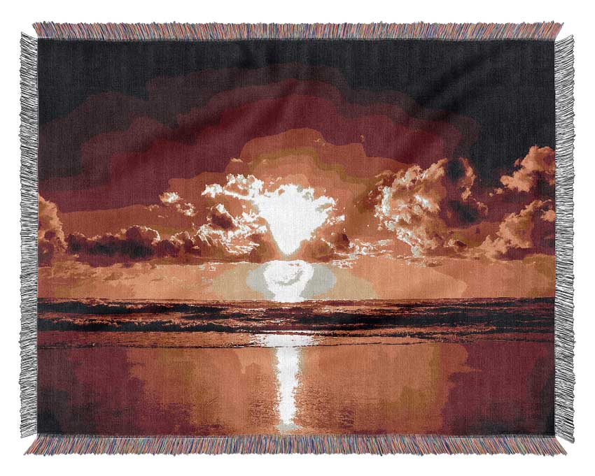 Orange Sunrise Ocean Woven Blanket