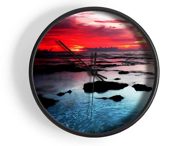 Lava Red Skies Over The Turquoise Ocean Clock - Wallart-Direct UK