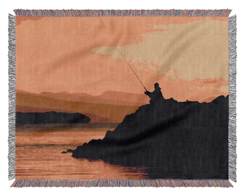 Fishing In The Golden Ocean Woven Blanket