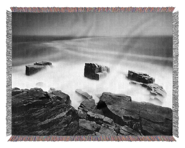 Surreal Ocean Rocks B n W Woven Blanket