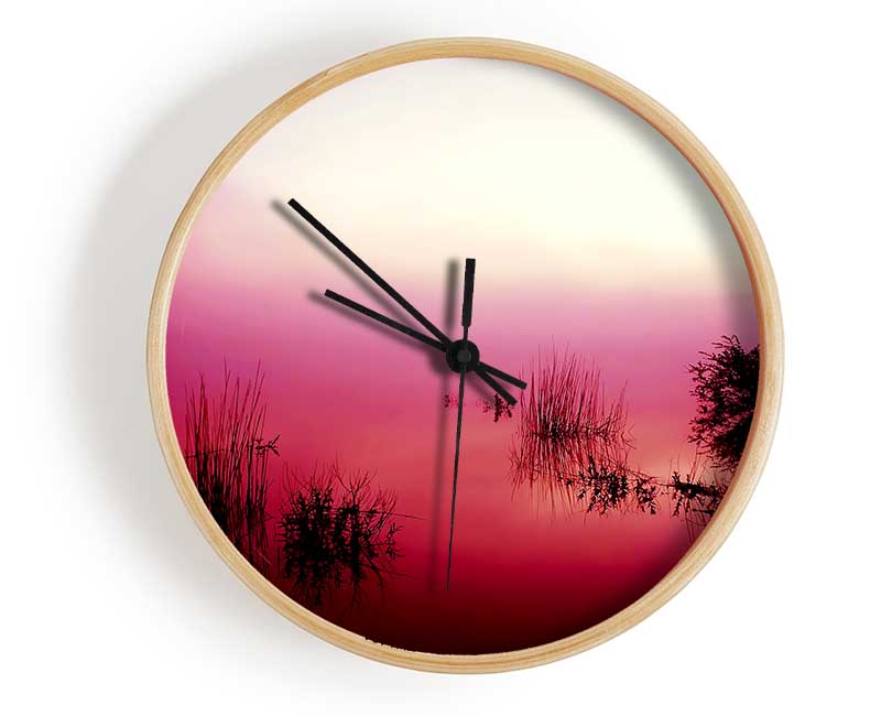 Pink Misty Lake Clock - Wallart-Direct UK