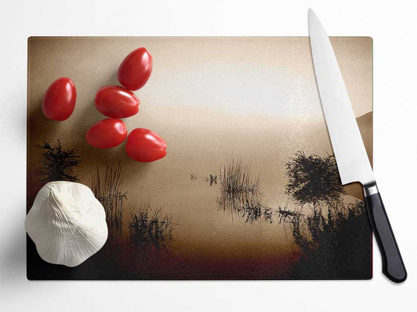 Brown Misty Lake Glass Chopping Board