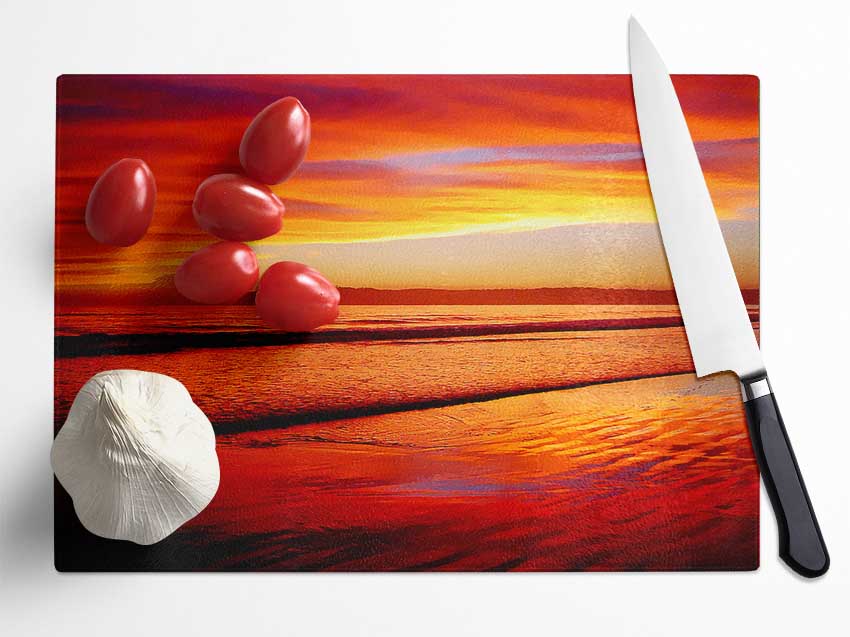 Orange Ocean Sands Glass Chopping Board