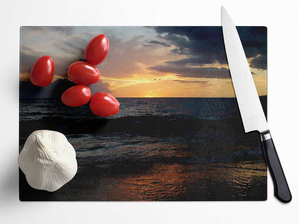 Ocean Sunset Clouds Glass Chopping Board