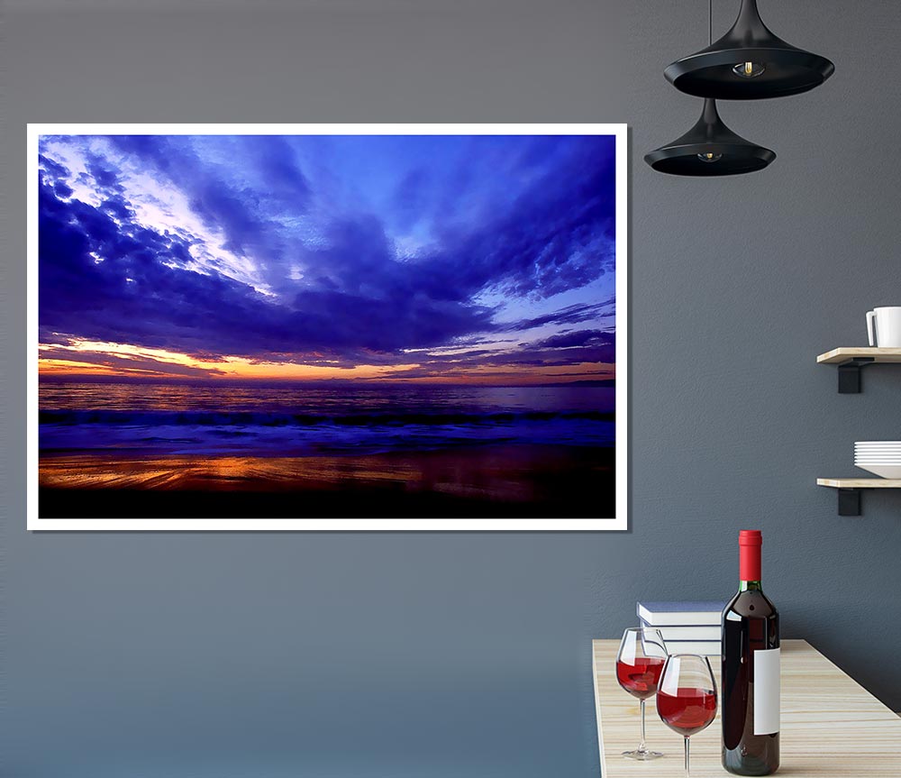 Blue Lilac Sunset Ocean Print Poster Wall Art