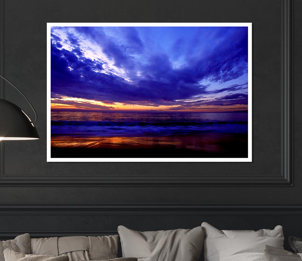 Blue Lilac Sunset Ocean Print Poster Wall Art