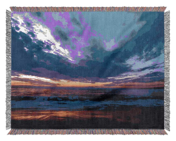 Blue Lilac Sunset Ocean Woven Blanket