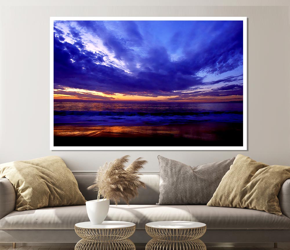 Blue Lilac Sunset Ocean Print Poster Wall Art