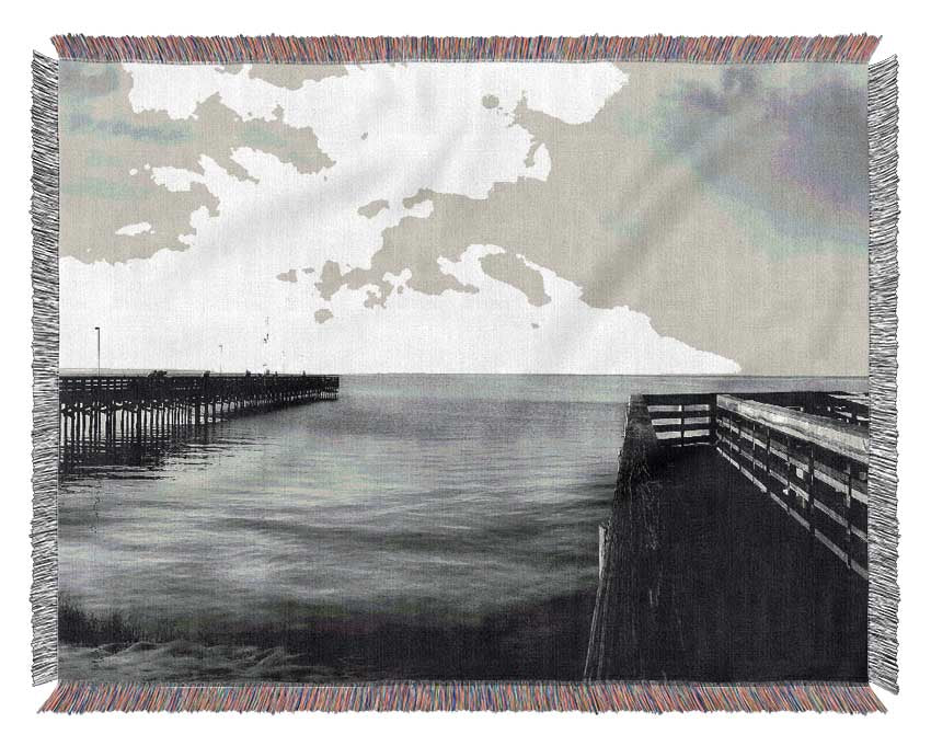 Tranquil Pier B n W Woven Blanket