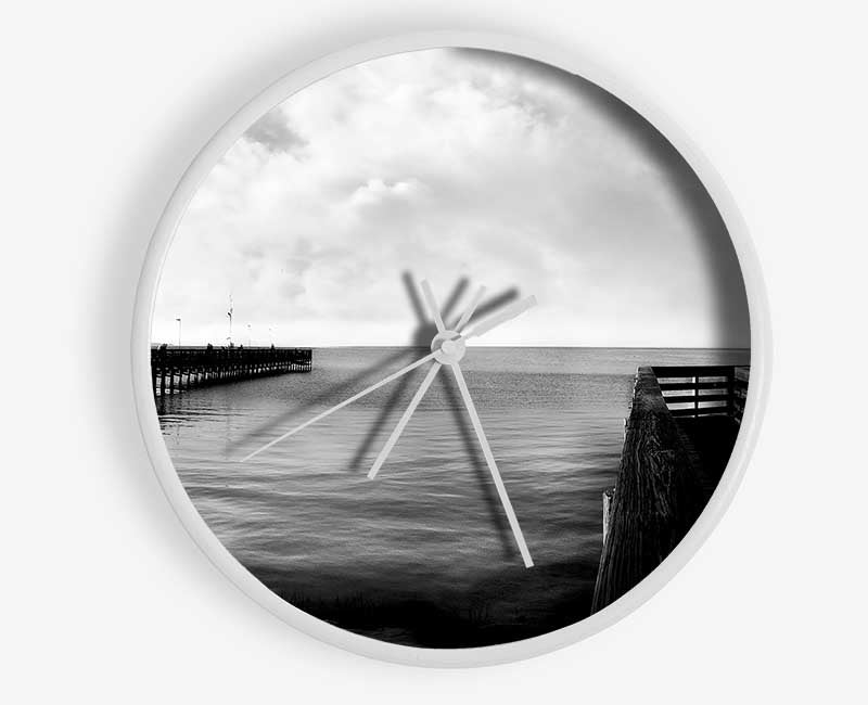 Tranquil Pier B n W Clock - Wallart-Direct UK