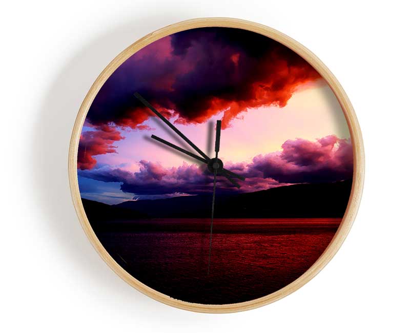 Red Ocean Storm Clouds Clock - Wallart-Direct UK