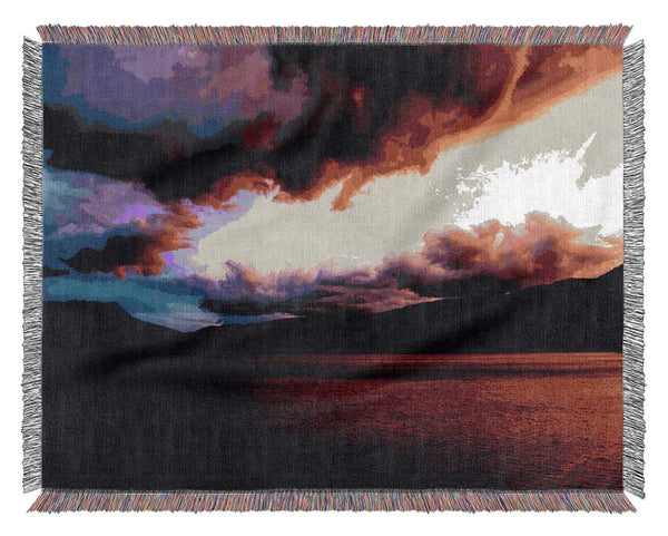 Red Ocean Storm Clouds Woven Blanket