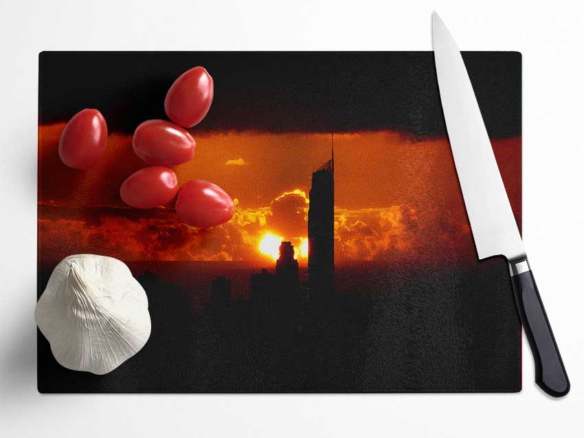 Orange City Dusk Glass Chopping Board