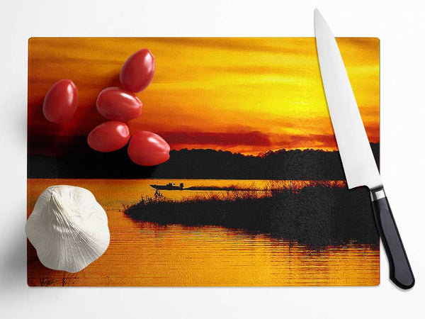 Tranquil Orange Waters Glass Chopping Board