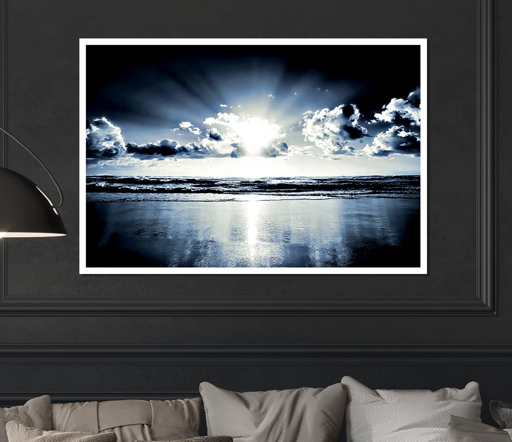 Blue Sunburst Print Poster Wall Art