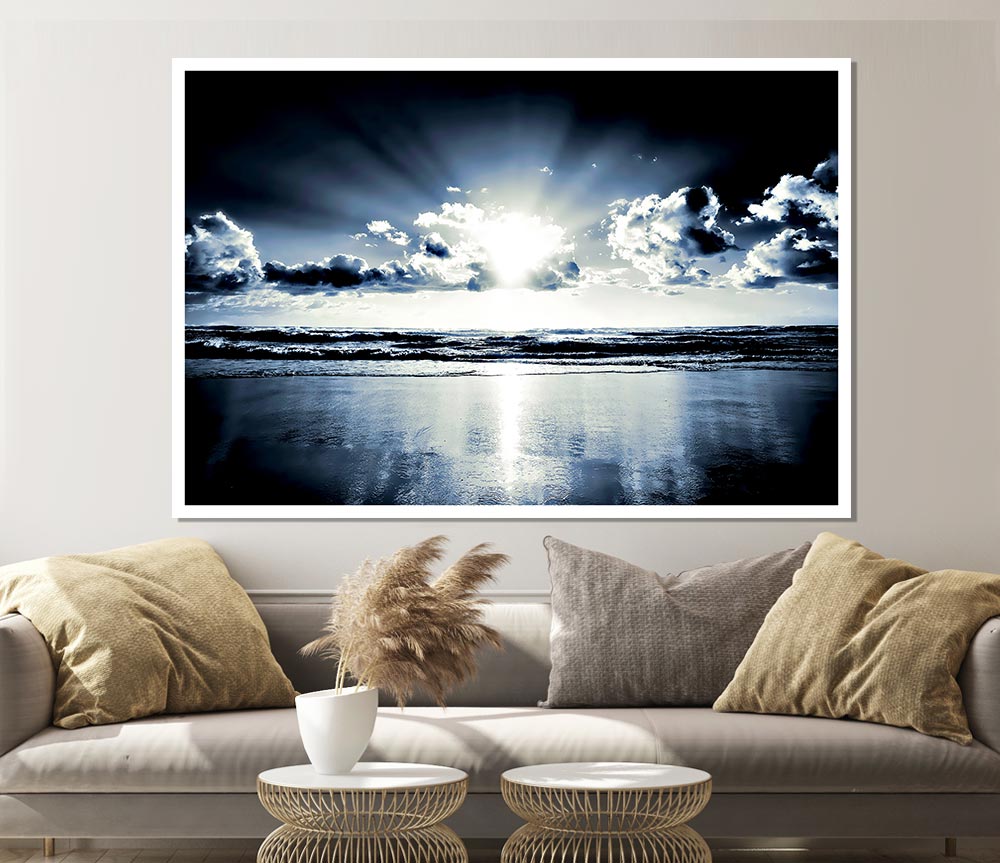 Blue Sunburst Print Poster Wall Art