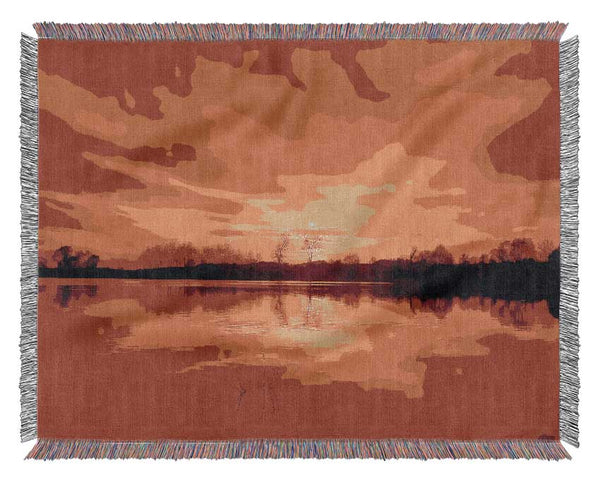 Stunning Lake At Sunset Orange Woven Blanket