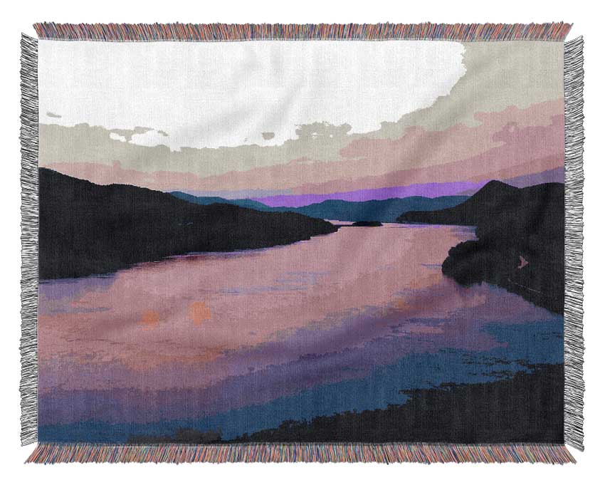 Pink Mountain Lake Woven Blanket