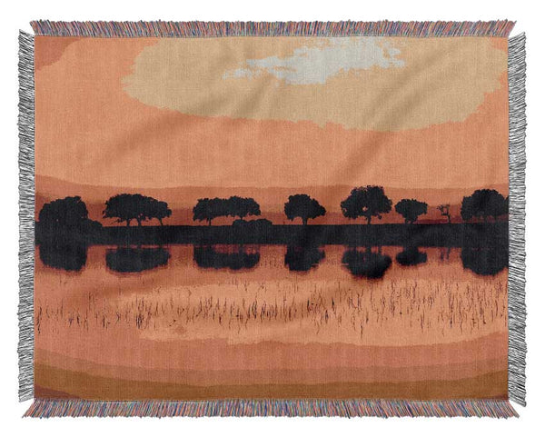 Reflections Of The Sunset Trees Golden Woven Blanket