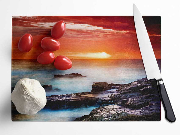 Misty Ocean Sunset Glass Chopping Board