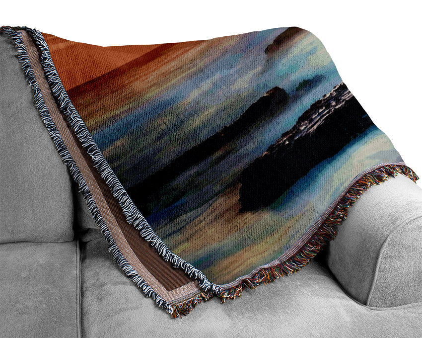 Misty Ocean Sunset Woven Blanket