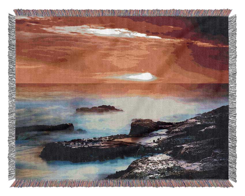 Misty Ocean Sunset Woven Blanket