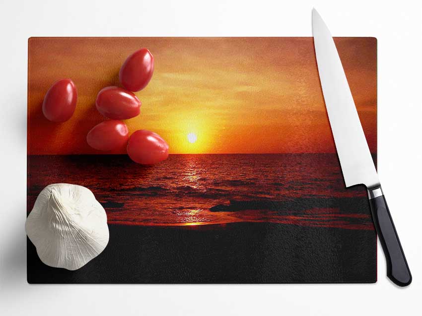 Sunset Ocean Waves Glass Chopping Board