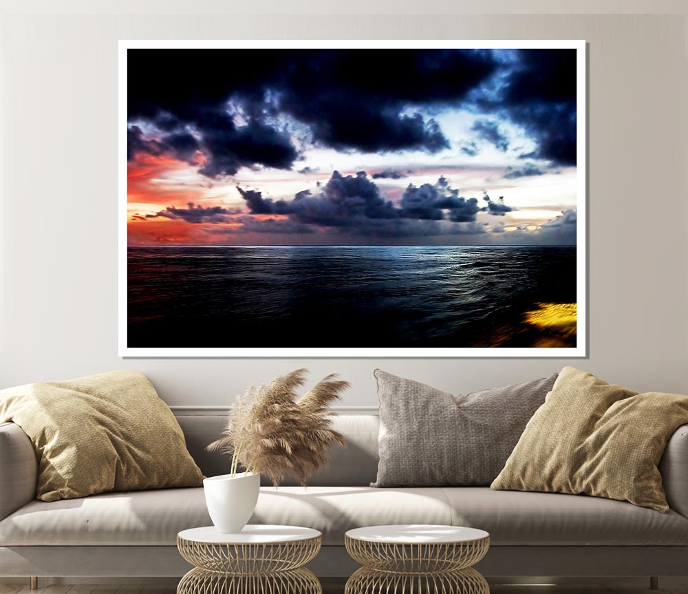 Blue Ocean Shoreline Print Poster Wall Art