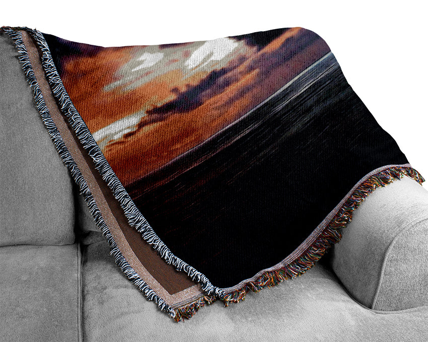 Blue Ocean Shoreline Woven Blanket