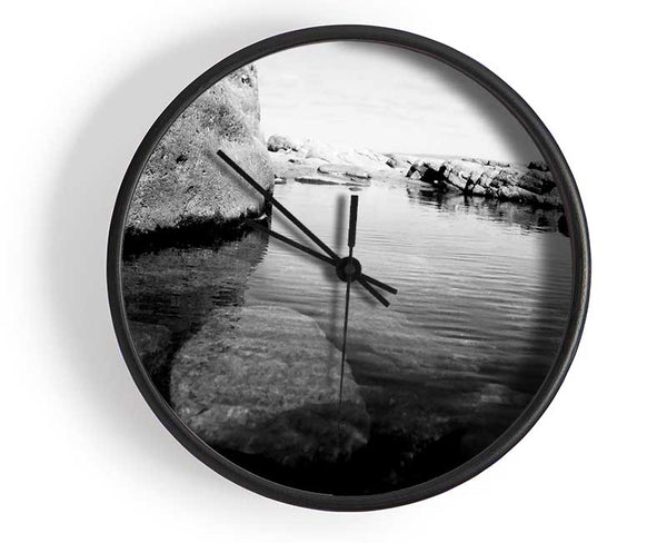 Ocean Rock Bay B n W Clock - Wallart-Direct UK