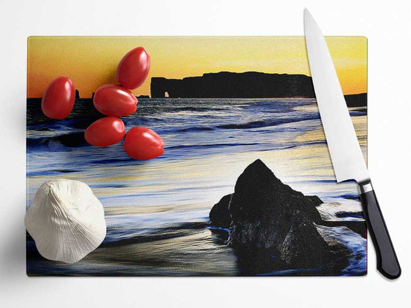 Distant Monument Ocean Sunset Glass Chopping Board