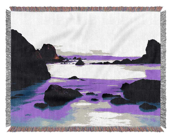 Lilac Blue Ocean Rocks Woven Blanket