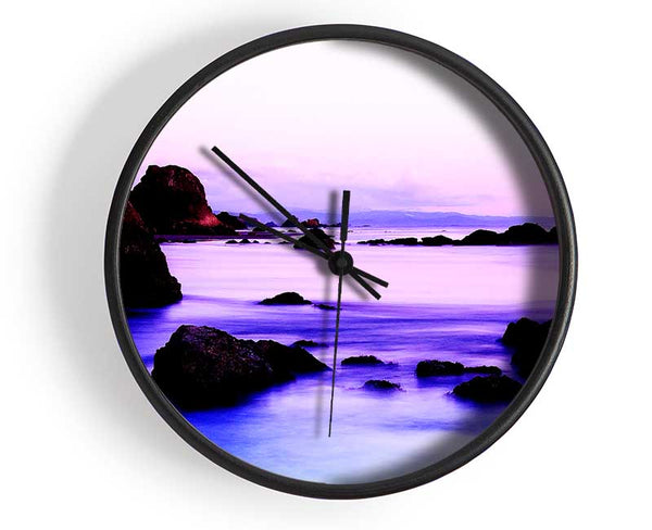 Lilac Blue Ocean Rocks Clock - Wallart-Direct UK