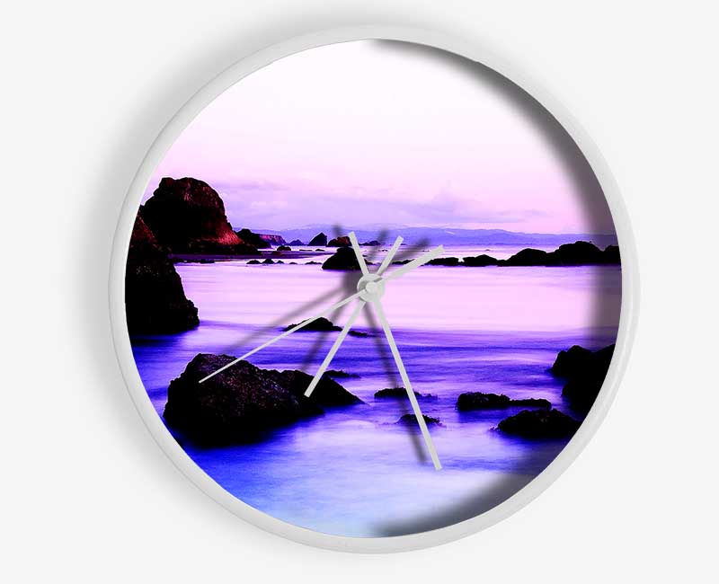 Lilac Blue Ocean Rocks Clock - Wallart-Direct UK