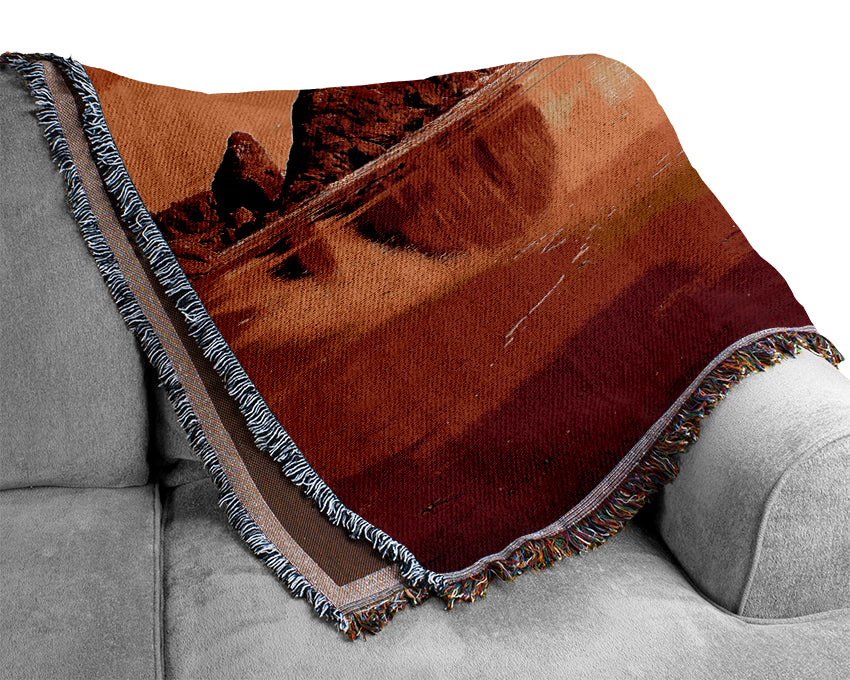 Reflections Of The Rocky Ocean Woven Blanket