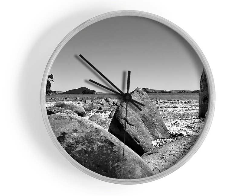 Bolders Of The Seas B n W Clock - Wallart-Direct UK