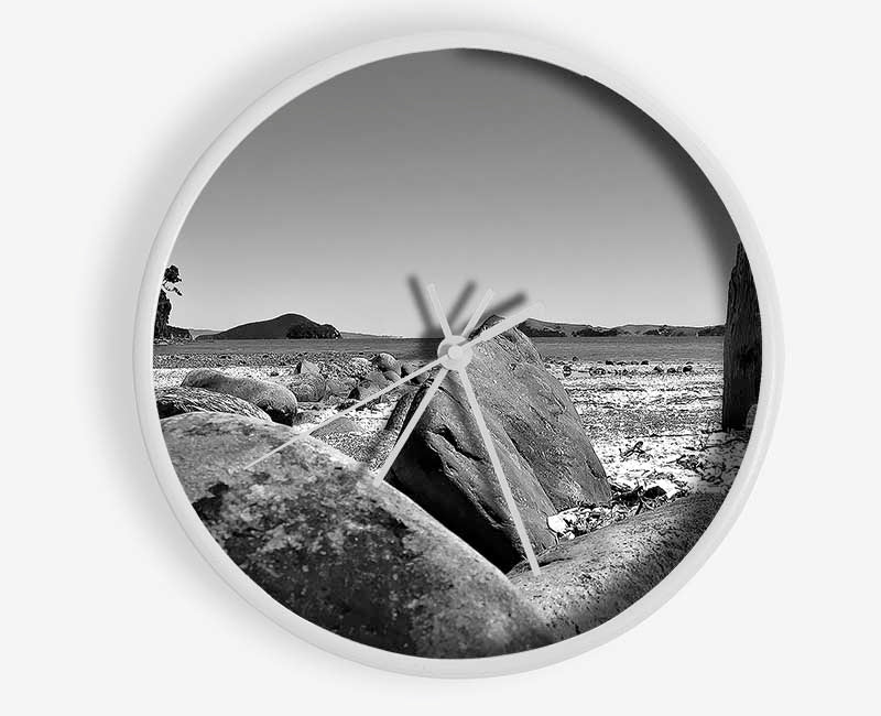 Bolders Of The Seas B n W Clock - Wallart-Direct UK