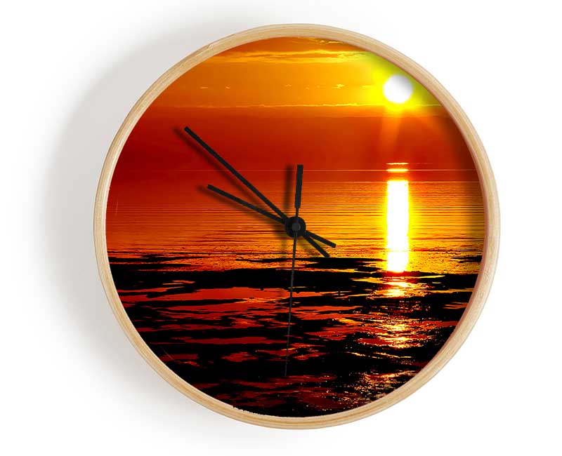 Lapping Waves In Golden Sunlight Clock - Wallart-Direct UK