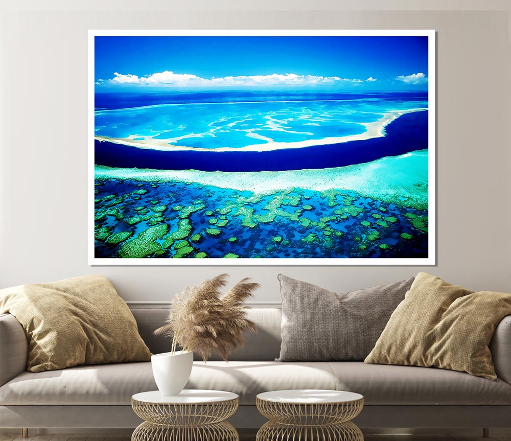 Ariel View Of The Turquoise Ocean Print Poster Wall Art