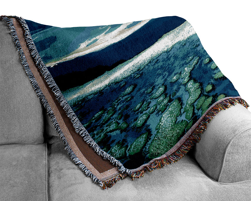 Ariel View Of The Turquoise Ocean Woven Blanket