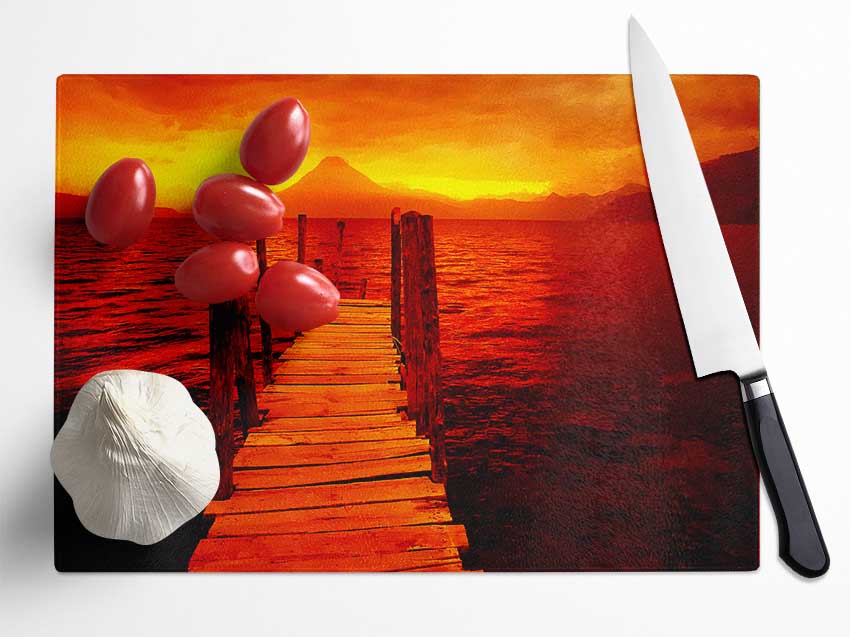 Red Pier Mountain View Glass Chopping Board